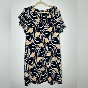 Ann Taylor Navy Sheath Dress with Yellow and White Floral Print Size 12 Spring